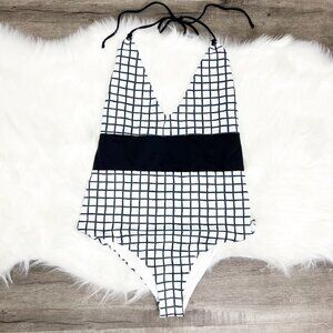 Black and White Checkered One-Piece Swimsuit